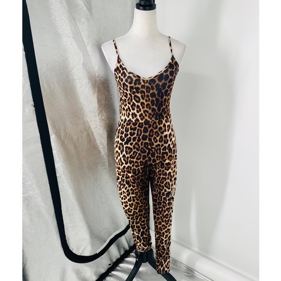 Leopard Print Animal Print Sleeveless V-Neck Bodycon Jumpsuit Playsuit - Picture 9 of 16